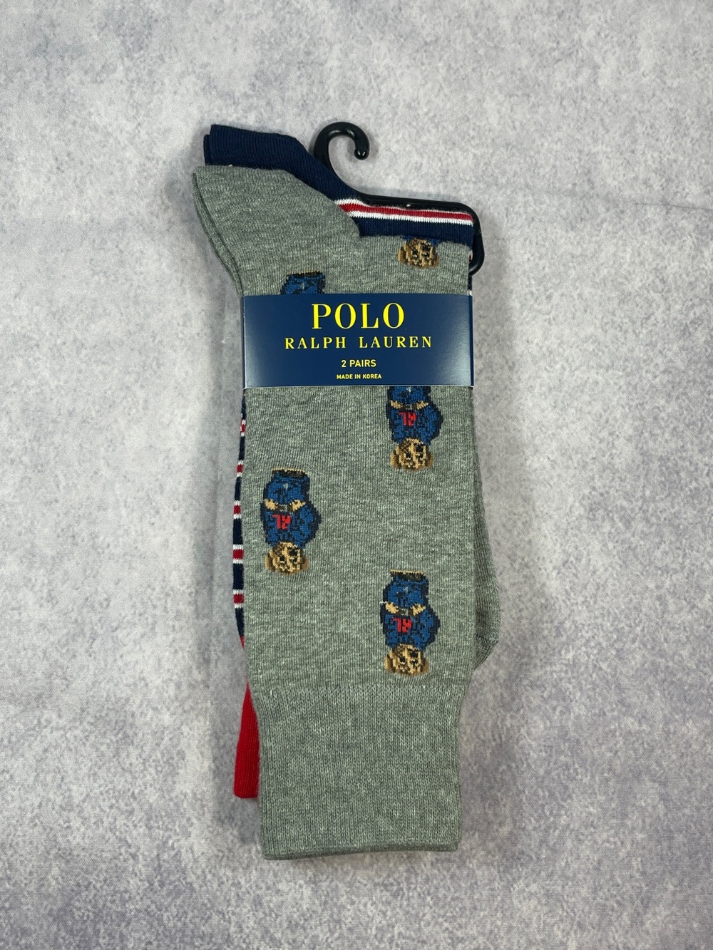 Polo Ralph Lauren Men's 2-Pack Cotton Dress Socks Grey Red Blue - 8991037PK NEW